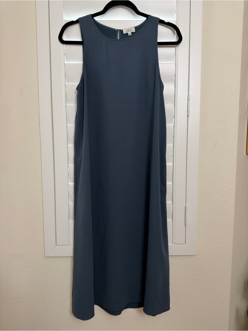 Wilfred Aritzia Blue Gray Midi Dress Pockets Minimalist XXS